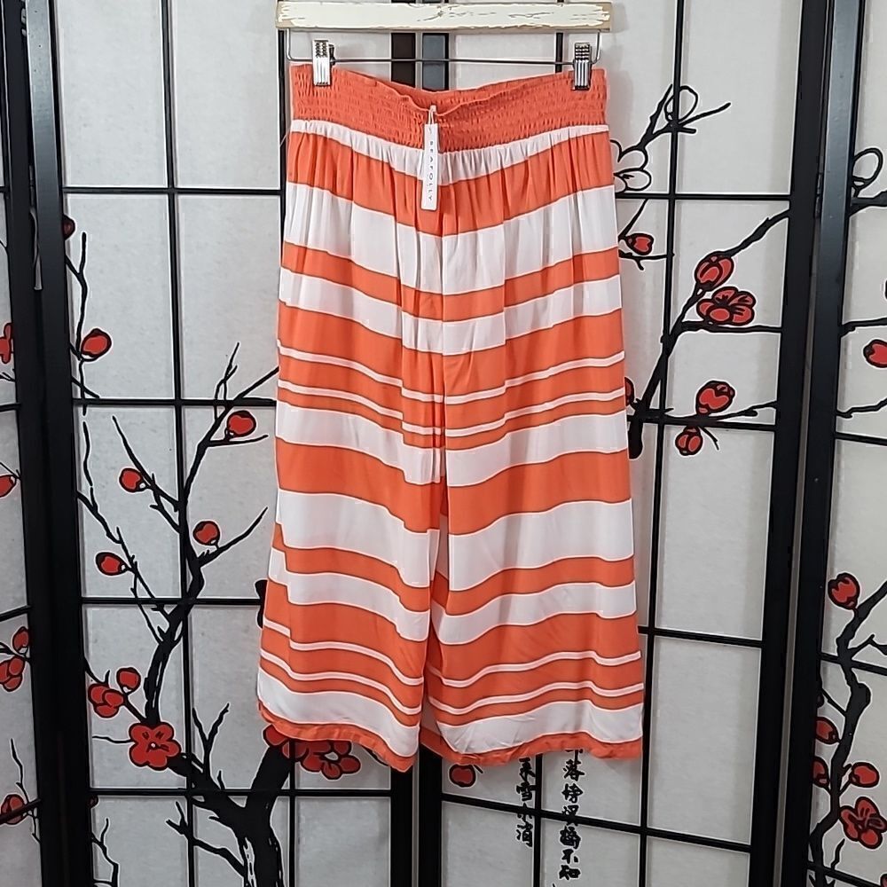 Seafolly Horizontal Orange & White Striped Elastic waist lounge pants